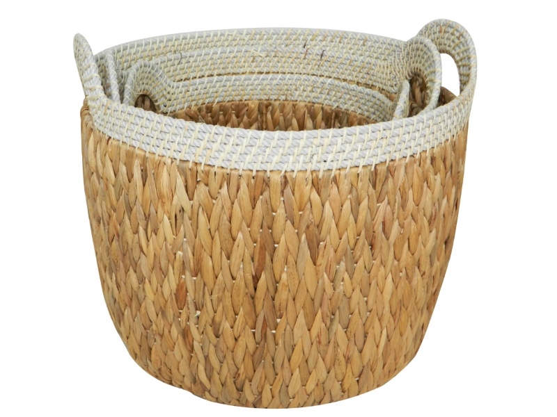 Bespoke Round Water Hyacinth Storage Baskets with Rope Rim